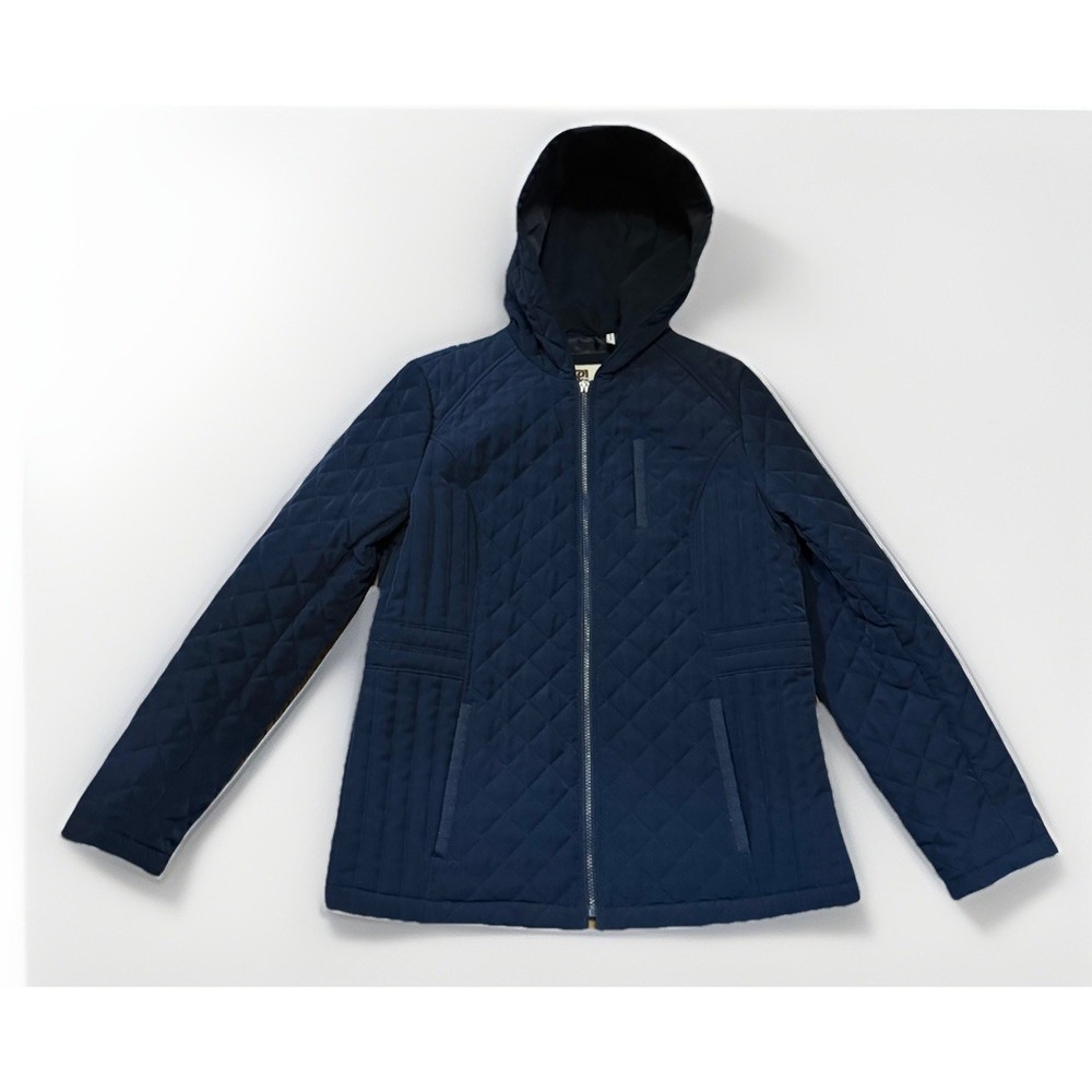 Landry by Design Mid Weight Quilted Jacket Womens Large Navy Blue Hooded